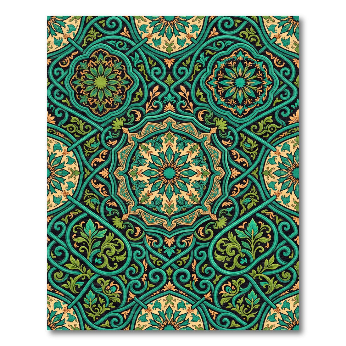 Emerald Green Arabesque Medallion Rug