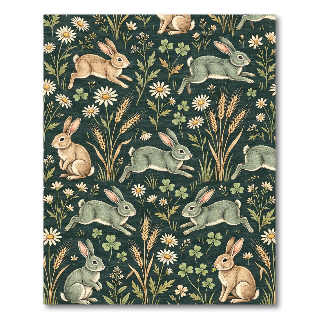 Whimsical Emerald Meadow Rabbit Garden Rug