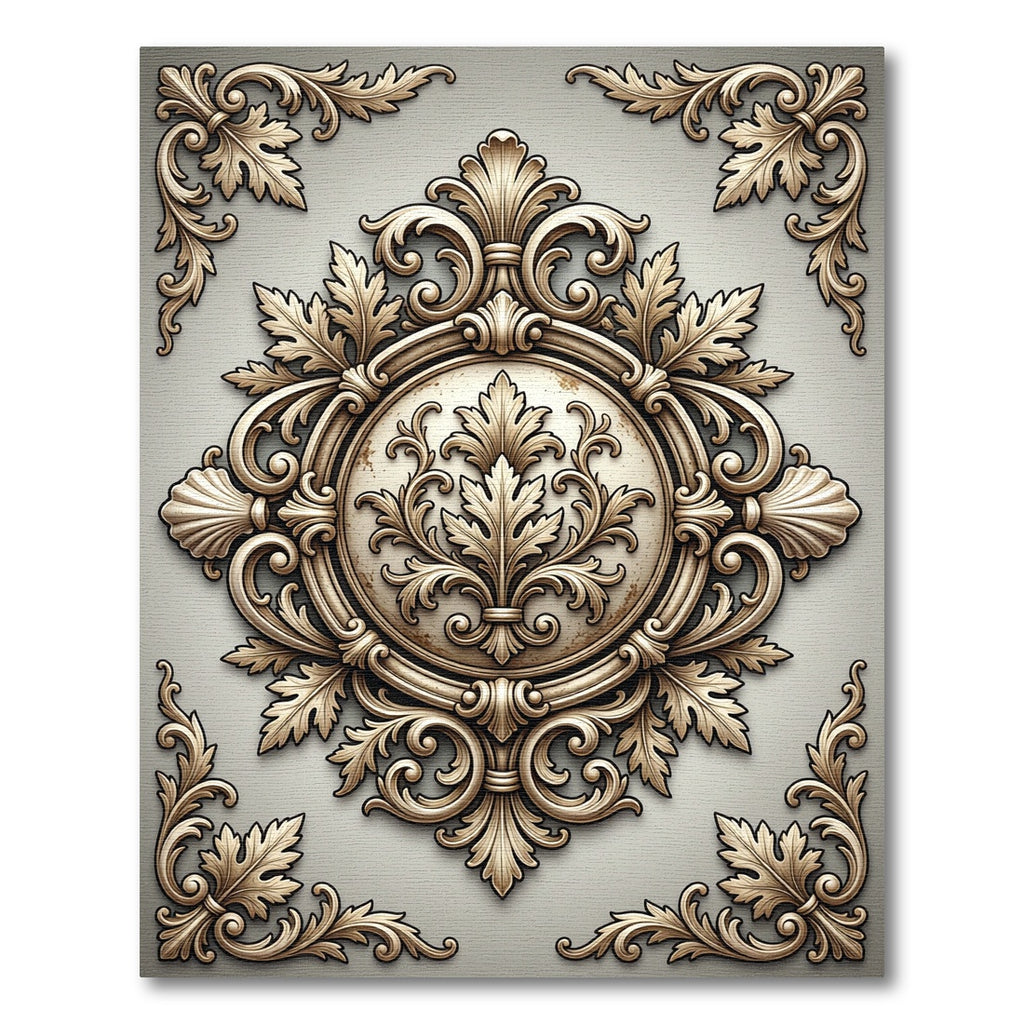 Elegant Ivory Beige Baroque Scrollwork Rug