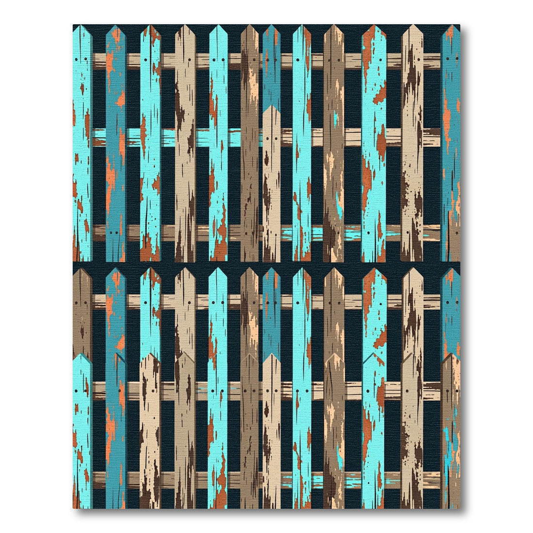 Distressed Turquoise and Brown Vertical Fence Rug