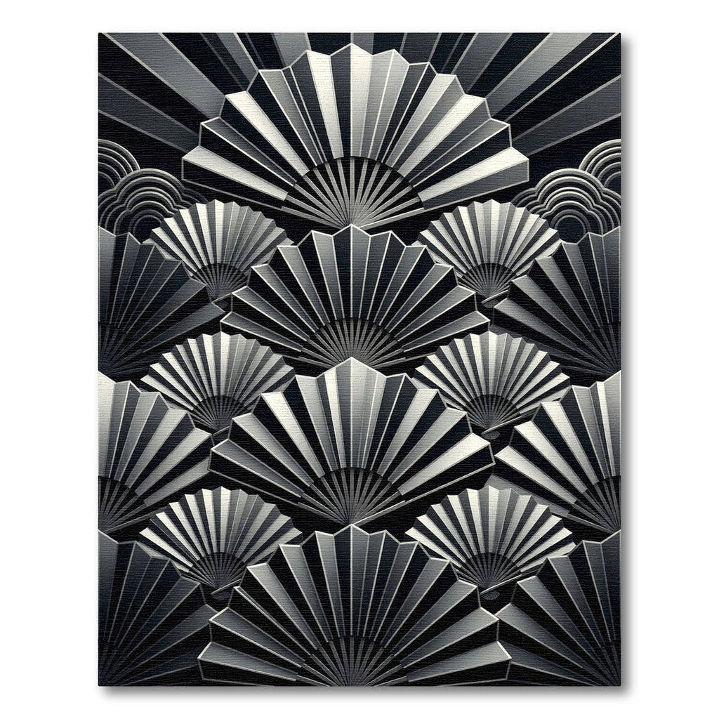 Monochrome Art Deco Fan Geometric Rug