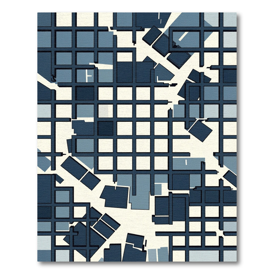 Modern Navy Blue Geometric Grid Sculpture Rug