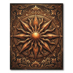 Ornate Bronze Sunburst Celestial Medallion Rug