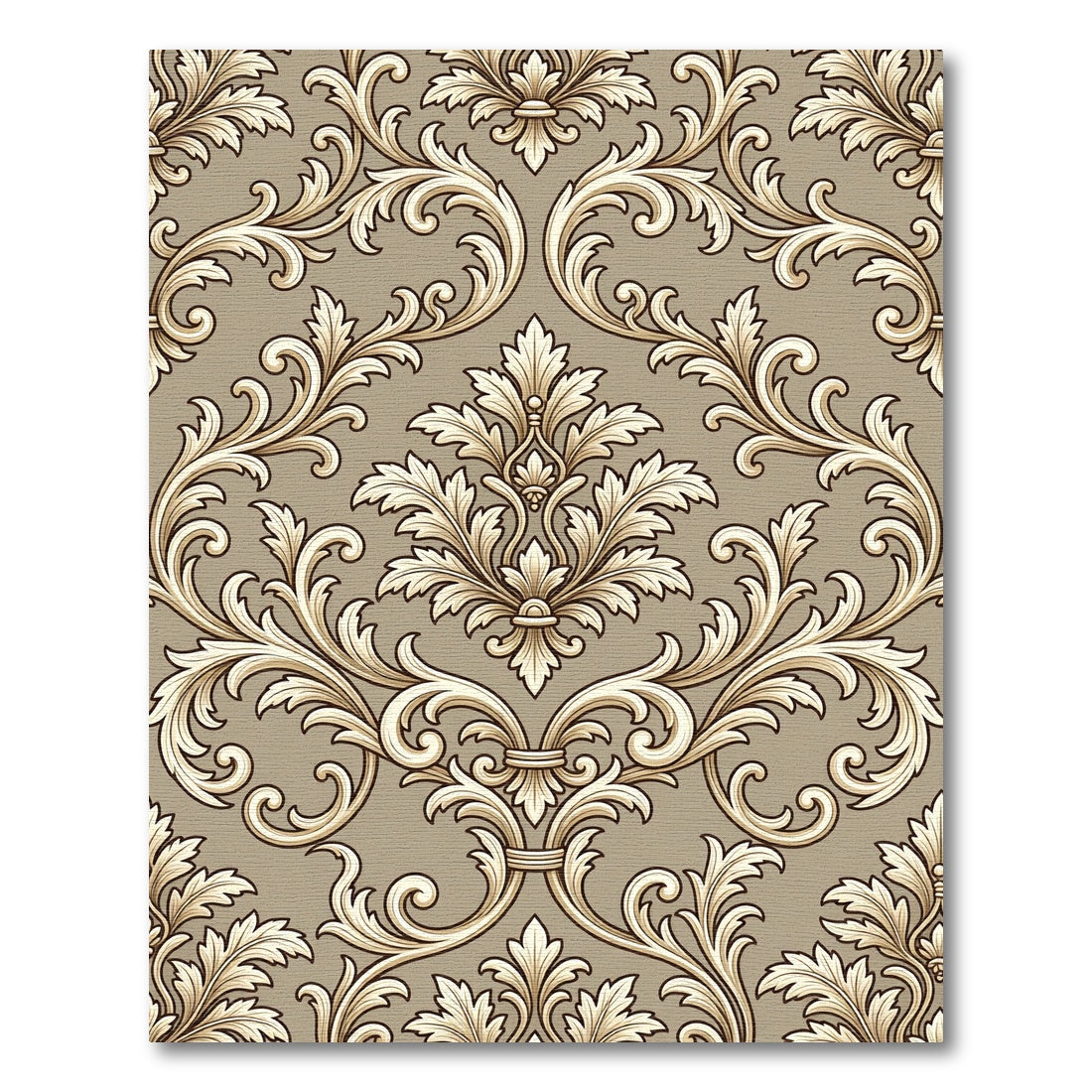 Elegant Taupe Damask Scroll Floral Rug