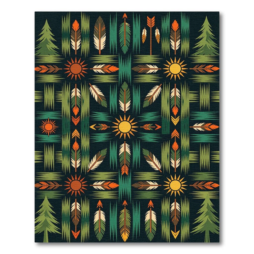 Green Forest Sun Feather Arrow Rug
