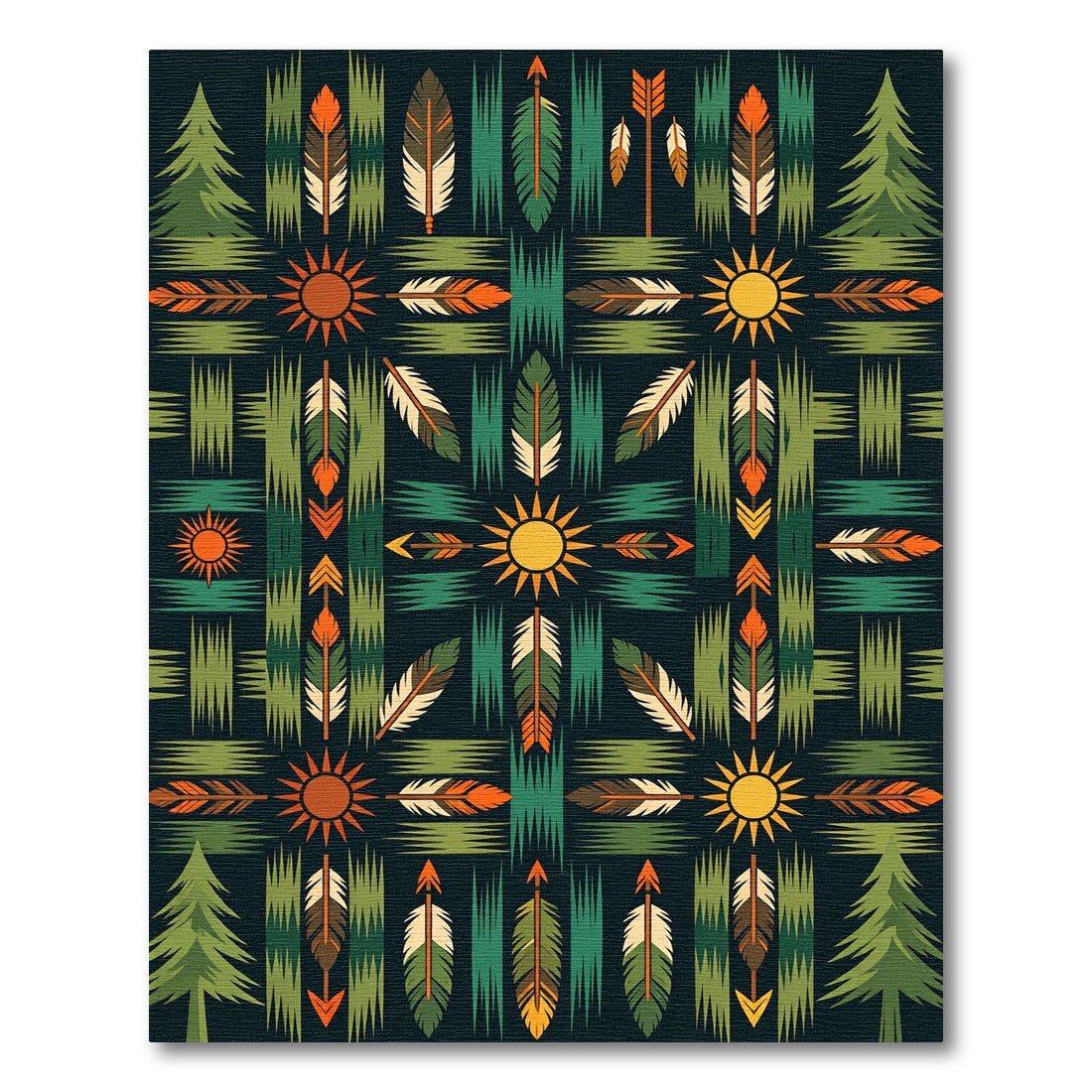 Green Forest Sun Feather Arrow Rug