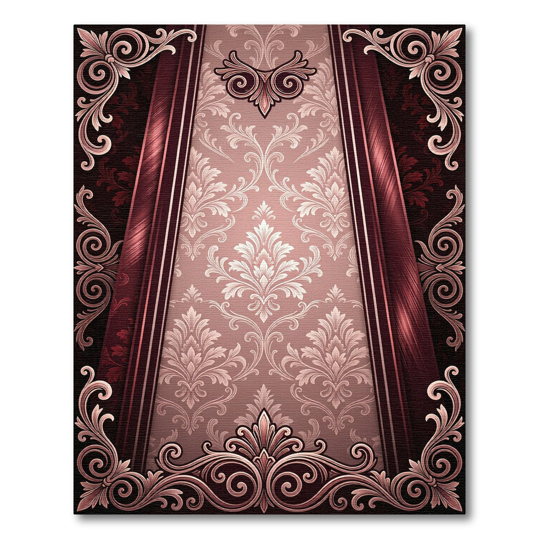 Elegant Rose Gold Victorian Damask Rug