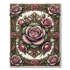 Ornate Pink Roses Floral Frame Rug