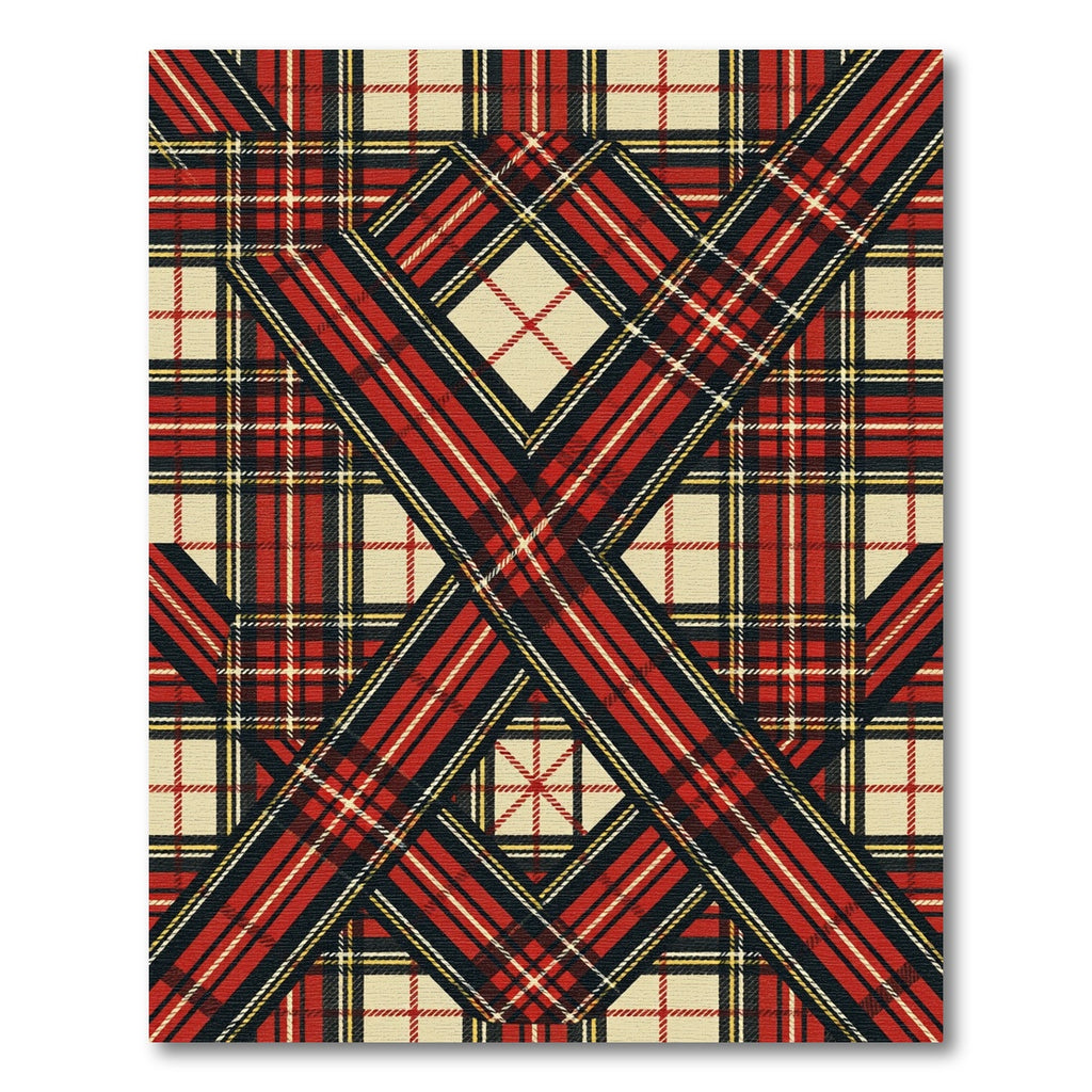 Red Tan Black Plaid Interwoven Lines Rug