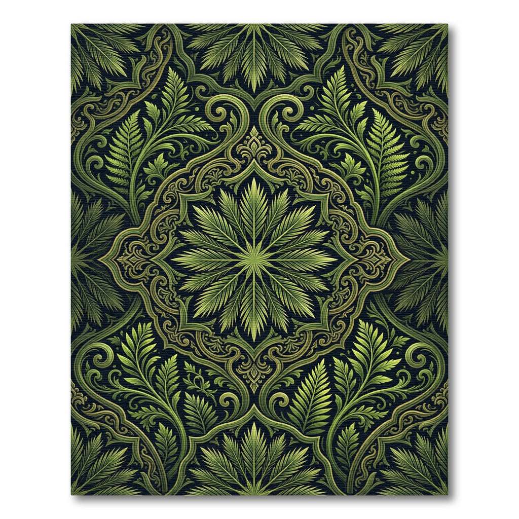 Green Fern Medallion Ornate Rug