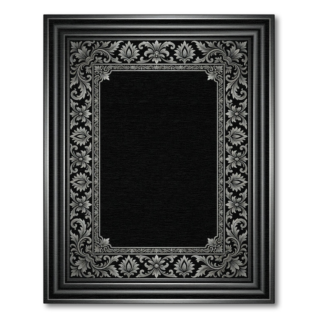 Ornate Silver Floral Border Rug