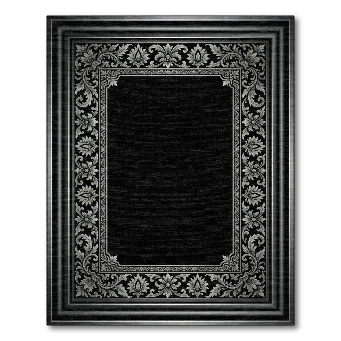Ornate Silver Floral Border Rug
