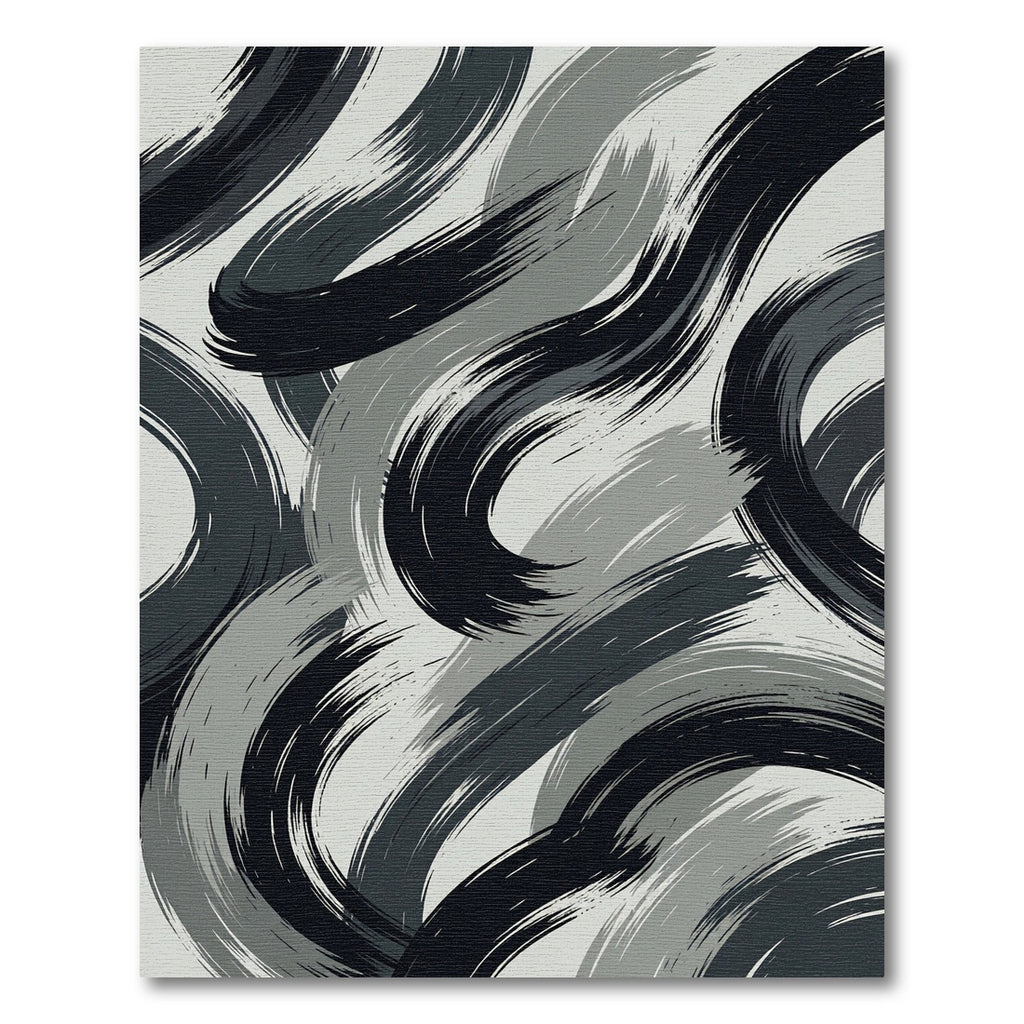 Monochrome Abstract Charcoal Swirl Art Rug