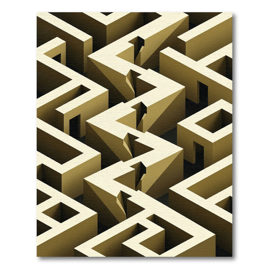 Modern Beige Geometric Isometric Maze Rug