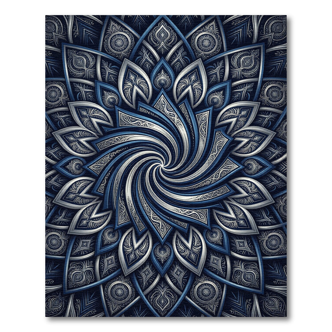 Midnight Blue Silver Floral Swirl Rug