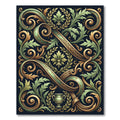 Ornate Green Gold Foliage Scroll Rug