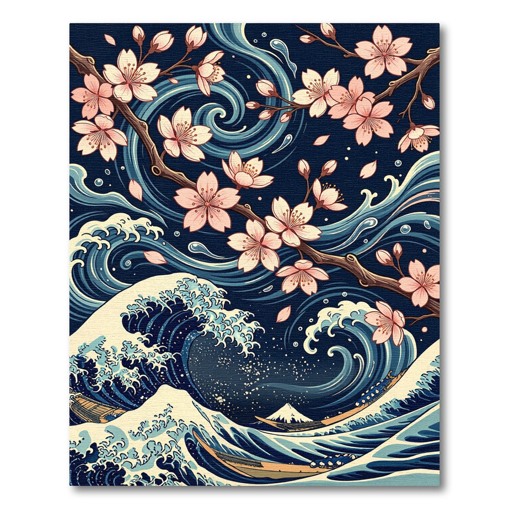 Japanese Cherry Blossom Great Wave Art Rug