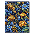 Golden Chrysanthemum and Sapphire Lotus Botanical Rug