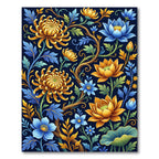 Golden Chrysanthemum and Sapphire Lotus Botanical Rug