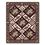 Crimson Cream Floral Fish Medallion Rug