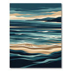 Earthy Blue Abstract Coastal Wave Rug