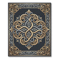 Ornate Gold and Silver Scroll Medallion Rug