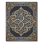 Ornate Gold and Silver Scroll Medallion Rug