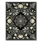 Cream Floral Scroll Border With Black Background Rug