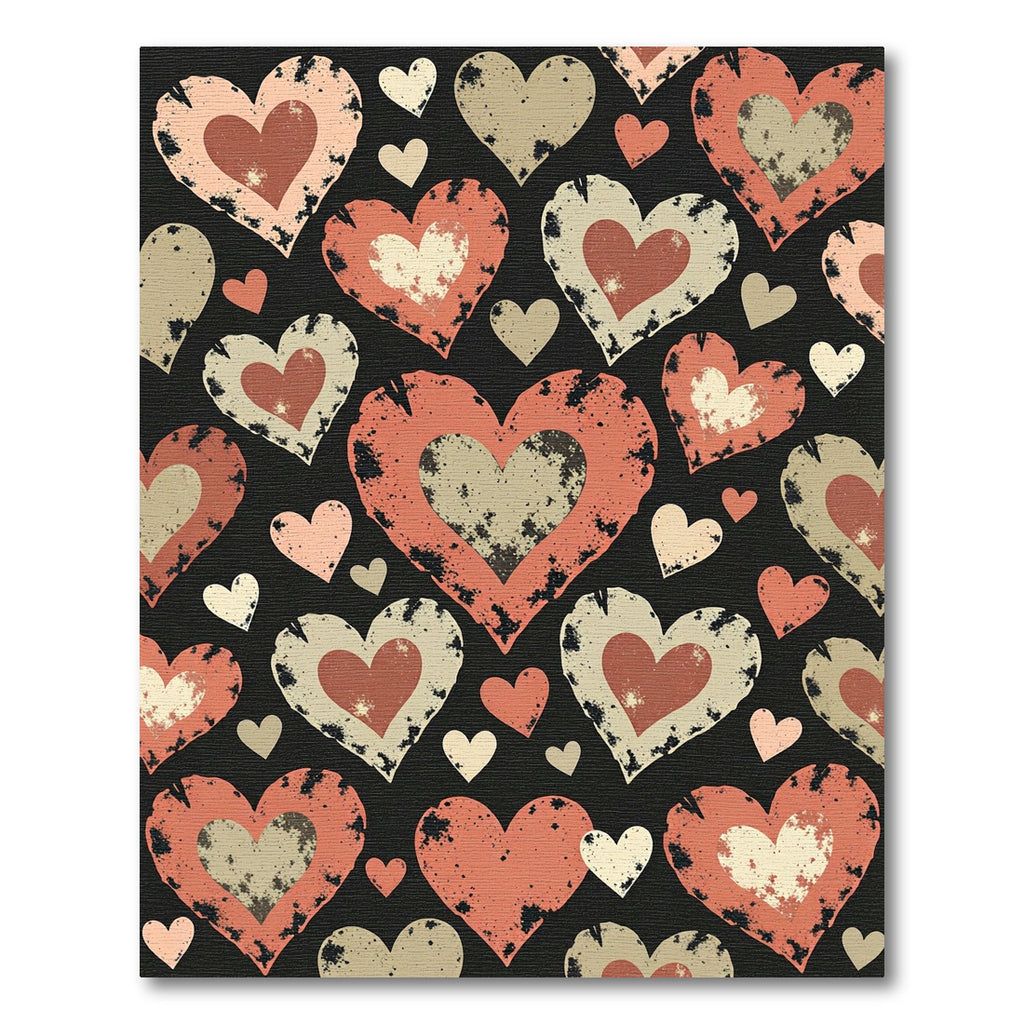 Distressed Terracotta Hearts Charcoal Background Rug