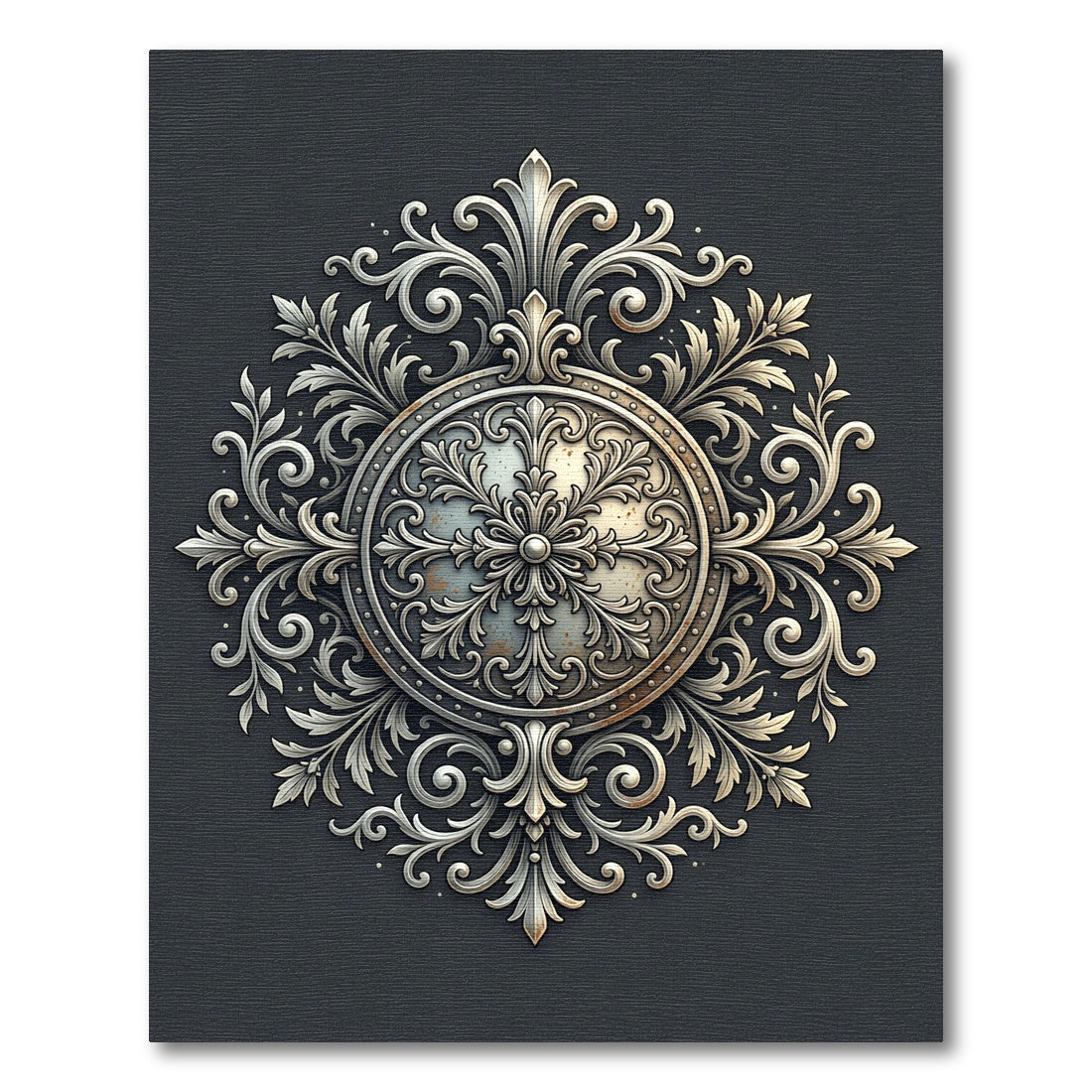 Elegant Silver Ornate Filigree Medallion Rug