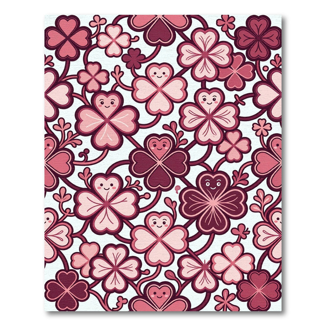 Whimsical Pink Heart Four Leaf Clover Rug