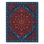 Crimson Blue Floral Medallion Border Rug