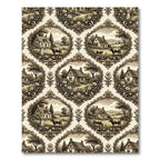 Vintage Farmhouse Scene Oval Scroll Rug