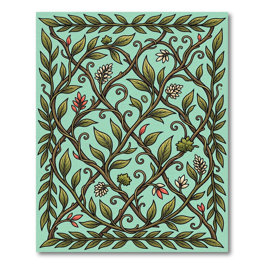 Elegant Sage Green Intertwining Botanical Vines Rug