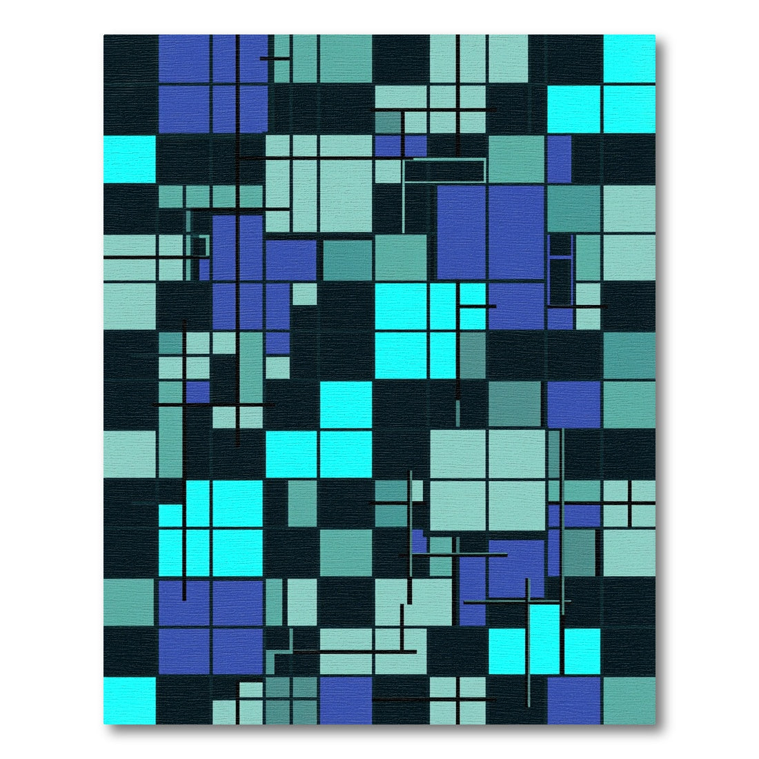 Modern Teal and Navy Grid Block Rug