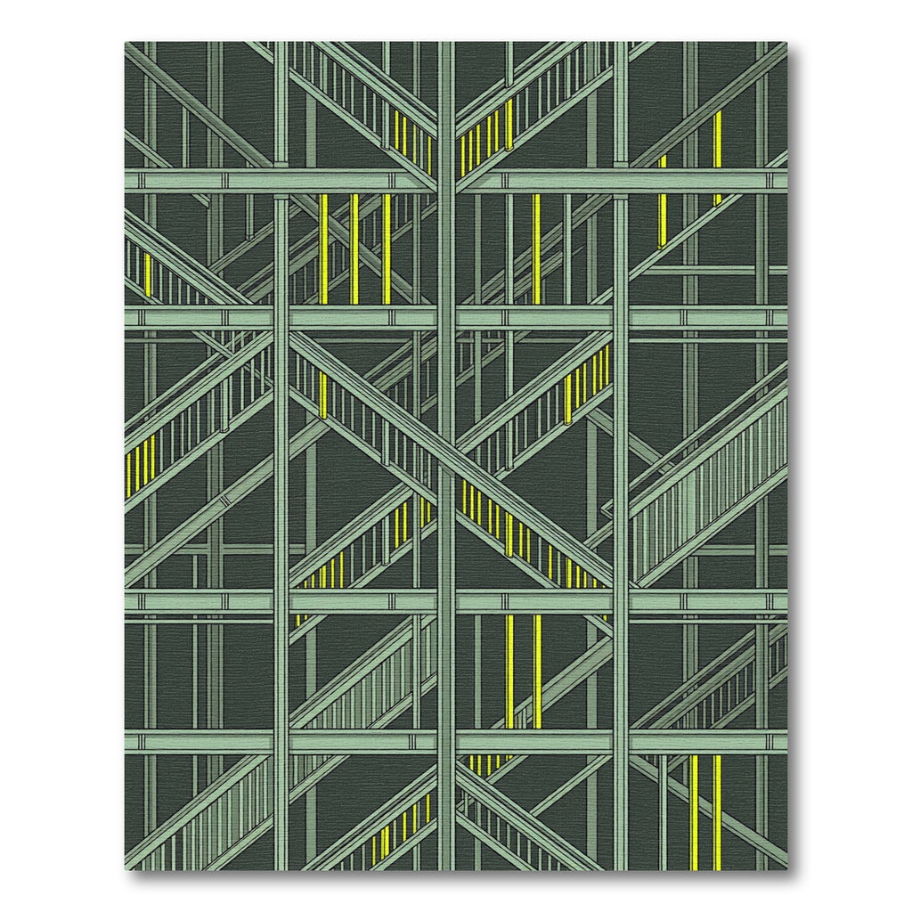 Industrial Green Geometric Staircase Array Rug