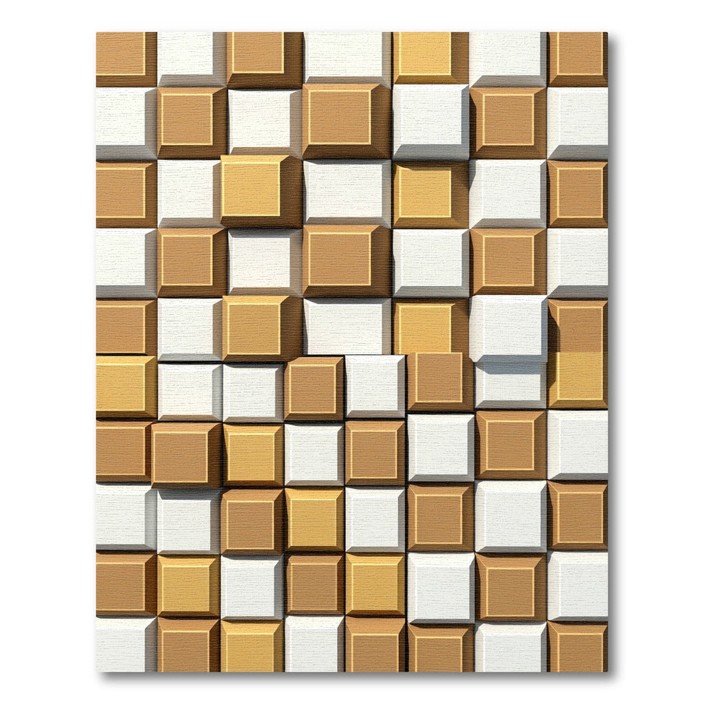 Bronze White Checkerboard Geometric Blocks Rug