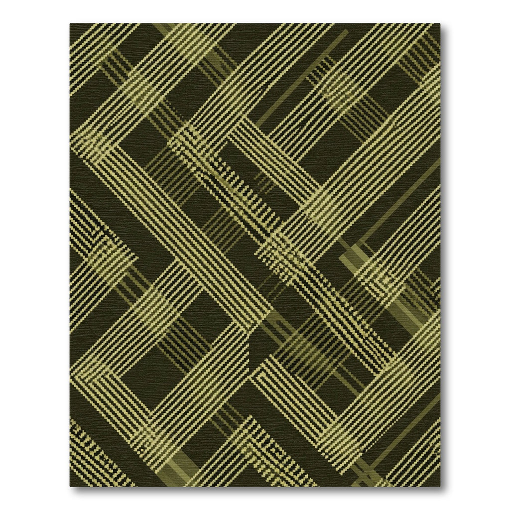 Olive Green Geometric Abstract Linear Grid Rug
