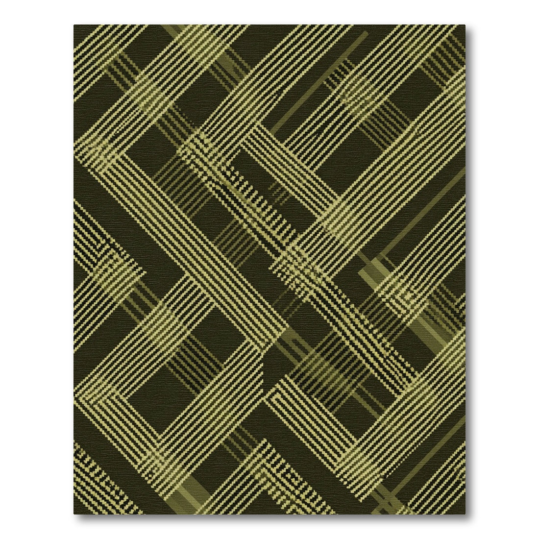 Olive Green Geometric Abstract Linear Grid Rug