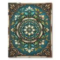 Ornate Teal Floral Damask Medallion Rug