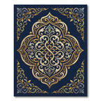 Elegant Gold Filigree Navy Medallion Rug