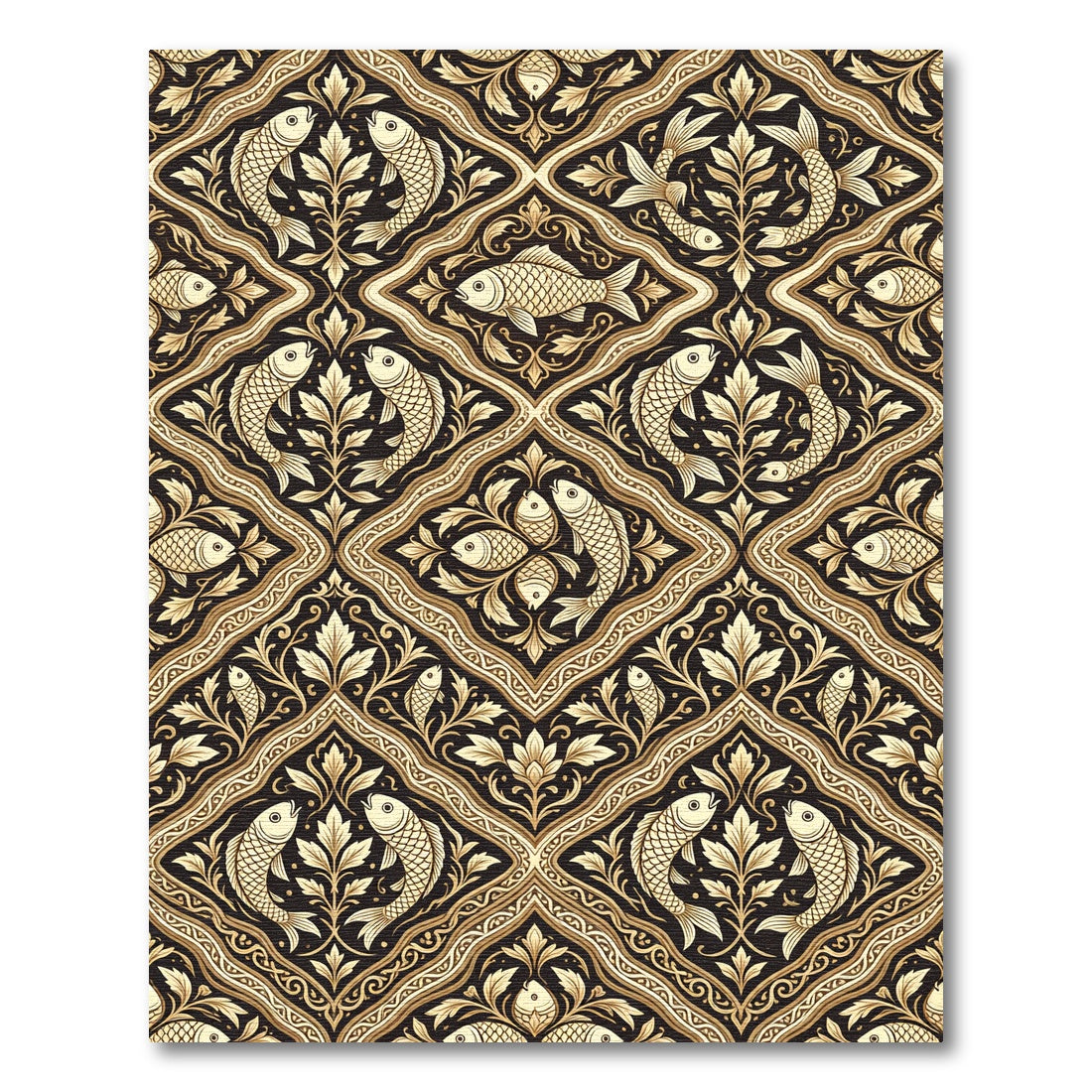Vintage Gold Fish Floral Vine Rug