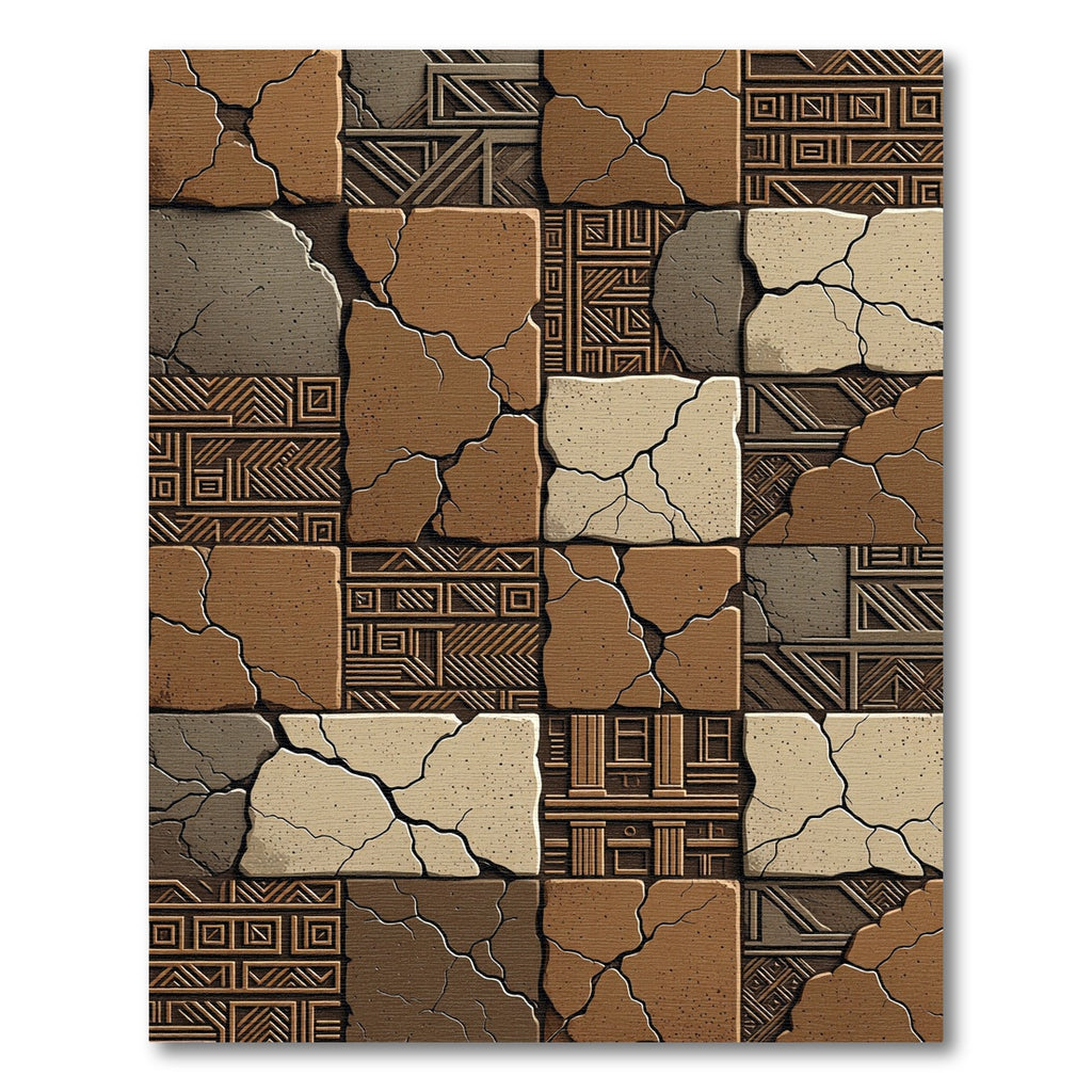 Cracked Earth Geometric Tile Composition Rug