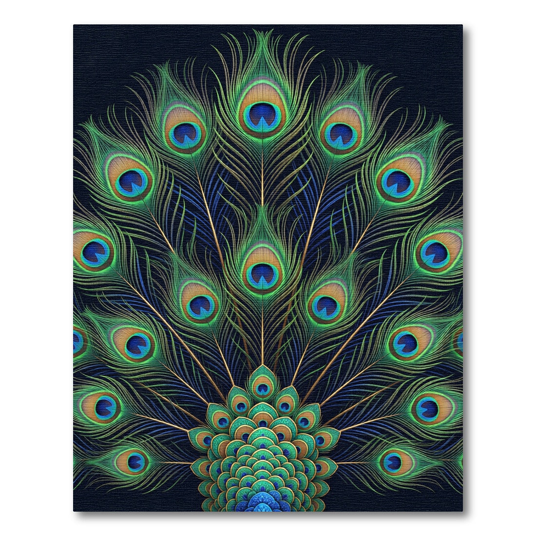 Vibrant Peacock Feather Radiating Lush Teal Rug
