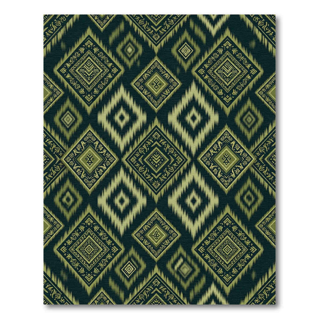 Olive Green Ethnic Ikat Diamond Rug