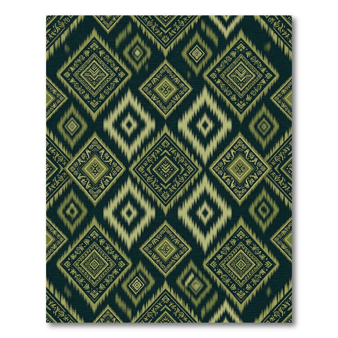 Olive Green Ethnic Ikat Diamond Rug