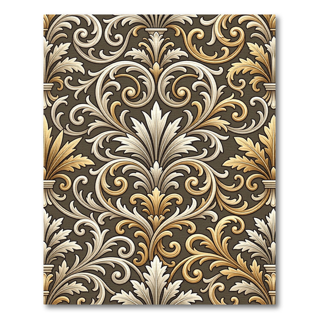 Ornate Golden White Acanthus Swirl Rug