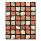 Distressed Terracotta and Cream Grid Rug