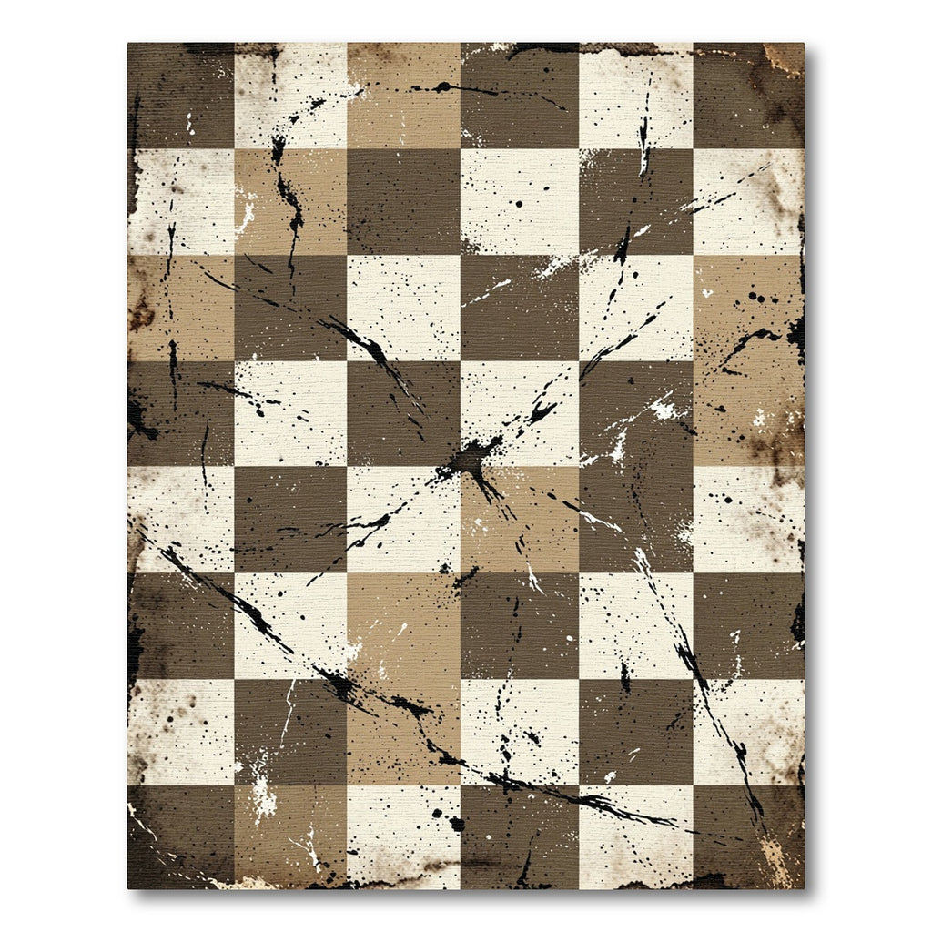 Distressed Earthy Checkered Grid Rug