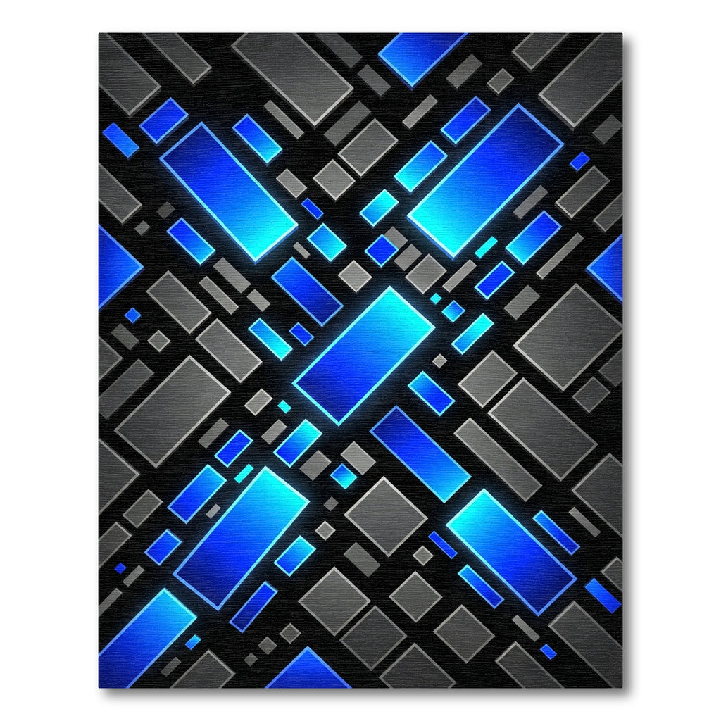Electric Blue Geometric Cyber Grid Rug